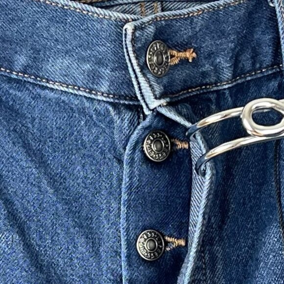 NWOT Express Women's Ankle Dad Denim Jeans Size 12 Buttons High Rise Cotton Blue - Picture 6 of 12